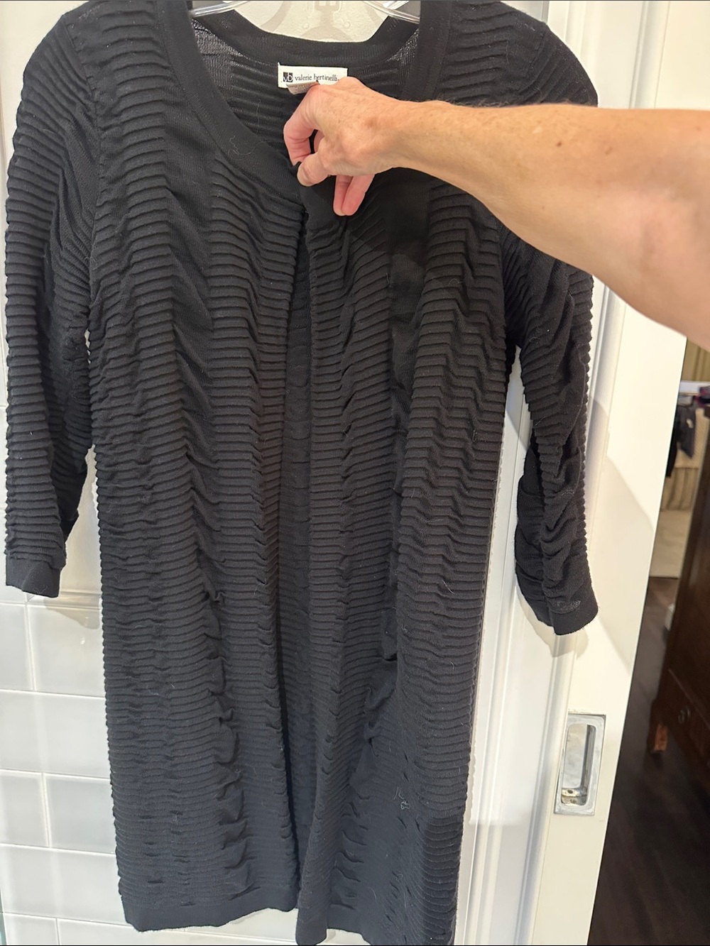 Valerie Bertinelli Black Textured Long Cardigan, good like new worn twice